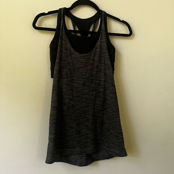 Lululemon Women's Black Gray Built In Bra Twist And Toil Tank Top Size 4 - Picture 1 of 8